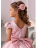 Ivory Lace Blush Pink Tulle V Back Flower Girl Dress